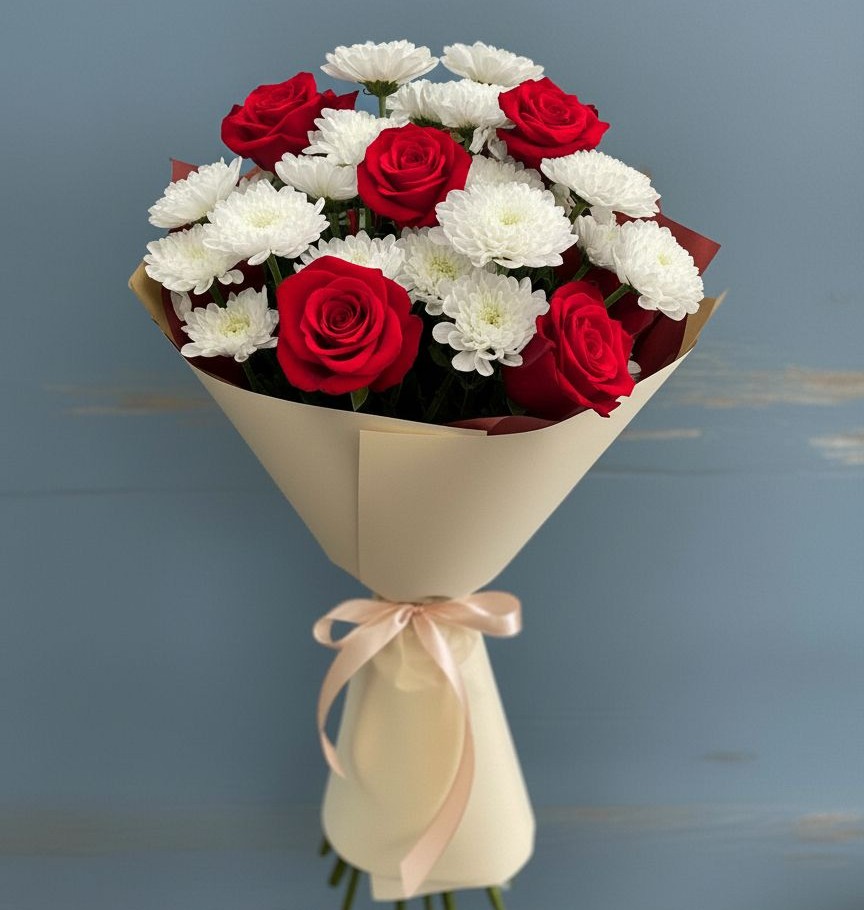 Букет цветов из: Розы и Хризантемы в Шерегеше