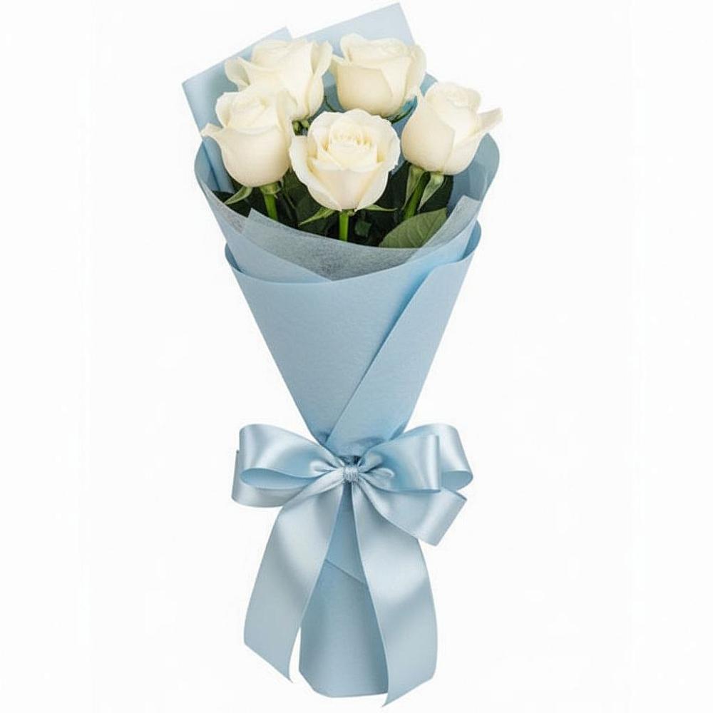 Букет 5 Белых роз Проуд в Шерегеше