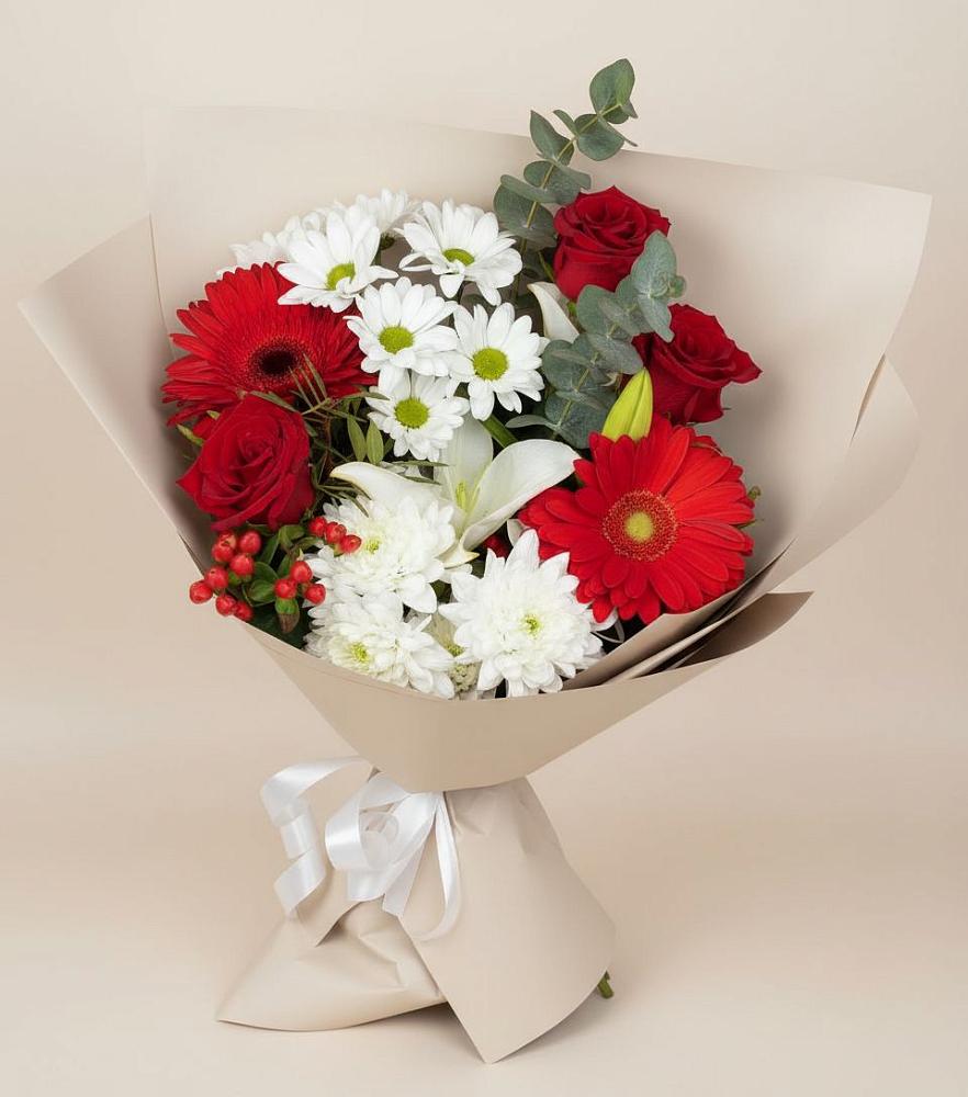 Букет цветов из: Розы, Хризантемы, Герберы и Лилии в Шерегеше