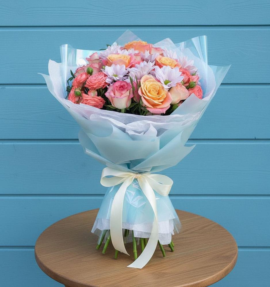 Букет цветов из: Хризантемы и Розы в Шерегеше