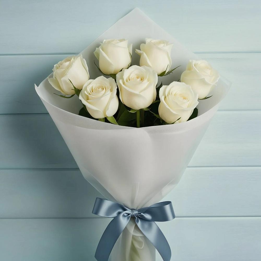 Букет 7 Белых роз Эдлесс Лав в Шерегеше
