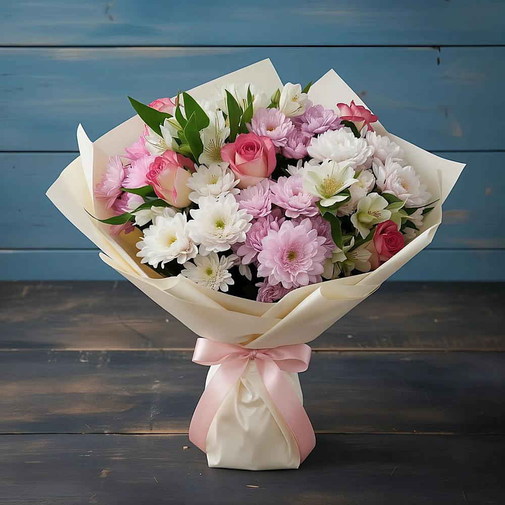 Букет цветов из: Хризантемы, Альстромерии и Розы в Шерегеше